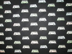 RETRO VW BUS MICRO PASTELS BLACK COTTON FABRIC FQ