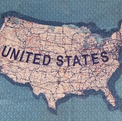 United States Map Fabric Quilt Panel Cotton Road Interstate Diamond Plate Blue