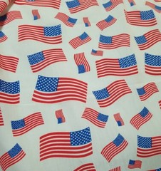 White Fabric Patriotic American Flags Print Poly Cotton 60″ Flag Fabric by yard