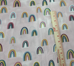 Colorful Rainbows Pink Cotton Fabric BTHalfY #67
