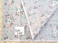 Gray Floral Fabric Cotton 1 pc 3 Yds x 62″ Craft Home