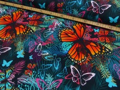1m x 1.50m French terry butterfly butterflies blue 95% cotton, 5% EL 230g/m²