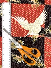 Japanese fabric cranes birds art deco black red gold heron stork asian chinese