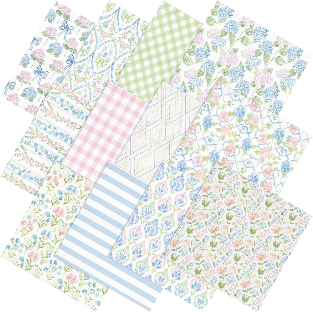 12 Pcs Spring Hydrangea Floral Cotton Fabric Bundles 18 X 22 Inch Floral Fat Qua