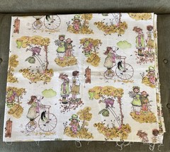 Vintage Holly Hobbie Fabric 2 yards – Woven linen look – Neutral cottage core