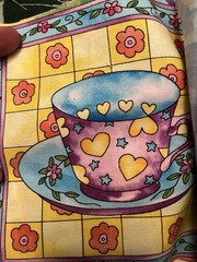 Quilt Print Cheater Fabric, 5”Gingham, Cottage. 13 Bright Tea Cup 6” Squares
