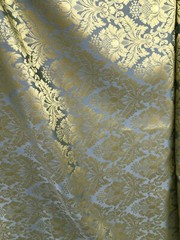 BLUE GOLD Damask Jacquard Brocade Flower Floral Fabric (110 in.) Sold BTY