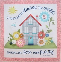 Change World Love Family Fabric 10.25″ Quilt Block Square A1