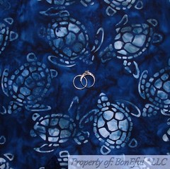 BonEful FABRIC FQ Cotton Quilt Blue Teal Aqua Water Damask BATIK Pattern Print L