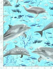 Timeless Treasures ~ Realistic Dolphins & Fish ~ 100% Cotton Quilt Fabric BTY