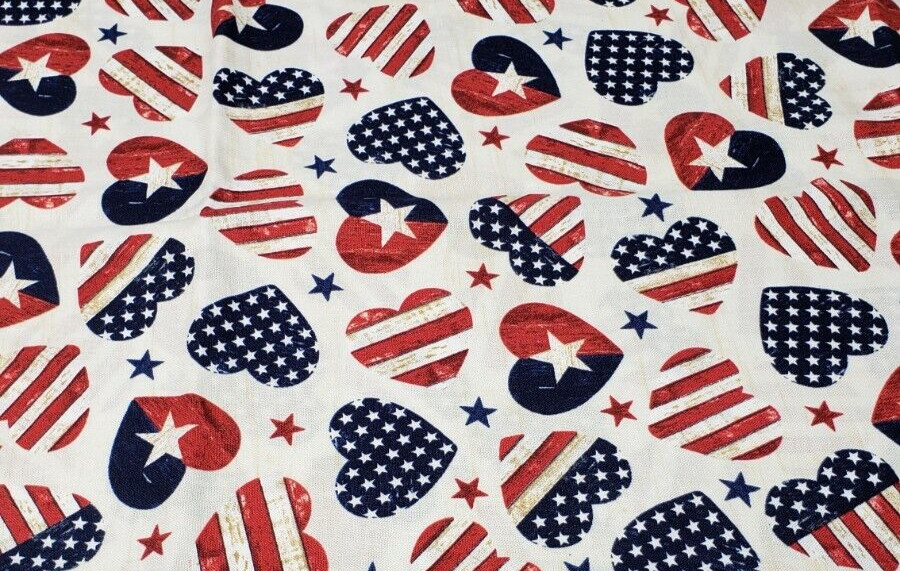 Patriotic Heart Toss Fabric 1 Yard Timeless Treasures SoHo Stars Stripes Flag