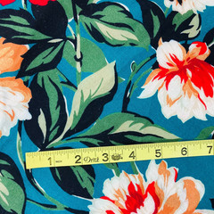 Cranston Cotton Fabric Remnant 1.5 Yards x 58″ Wide Red Orange Floral On Teal