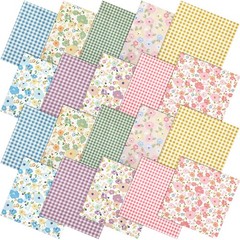 Hahafelt 10 Pcs Floral Gingham Quilting Fabric Bundles 20 x 20 Inch