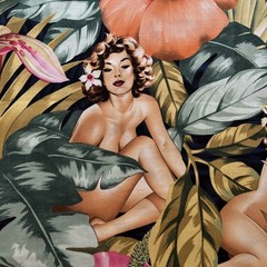 Alexander Henry Fabric Yd Mirage Sexy Pinup Island Girls Hibiscus Palm Leaves