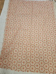 Vintage 60’s 70’s Sheer Embroidered Floral Red Orange Fabric Remnant 34 X 51