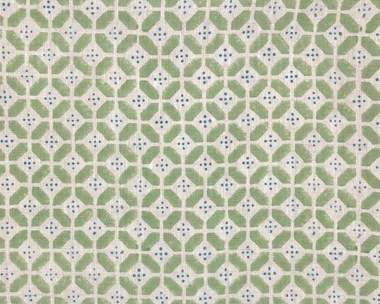 Jane Shelton Hand Block Linen Print Fabric- Paddington Green Blue 3.65 yd 6275-4