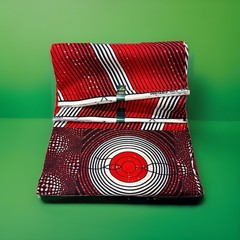African Fabric Vlisco Super Wax: Beautiful! Black Red Stripes New, 6 Yards ABC