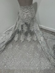 Silver White Heavy Beaded Sequins Embroidery Bridal Lace Fabric 50” Width 1 Yard