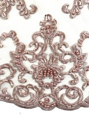 Helena DUSTY PINK Embroidered Damask Pattern with Faux Pearls and Beads on Mesh