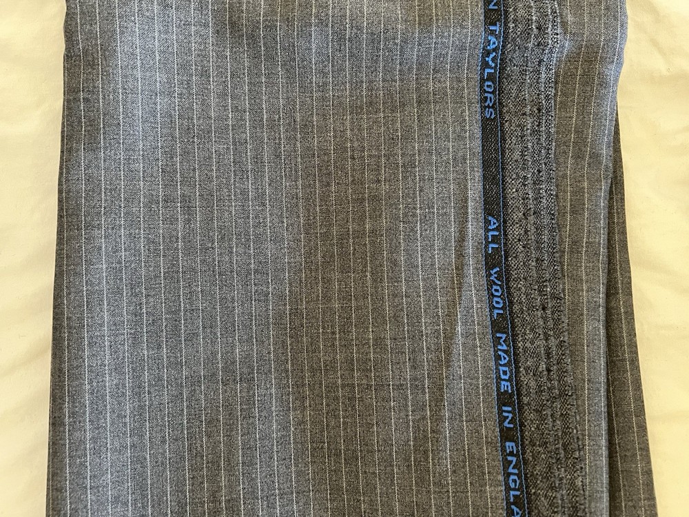 NEW ENGLAND MADE John Taylor 3.1M 3.4YD 100 Wool Suiting Fabric Med Grey Stripes