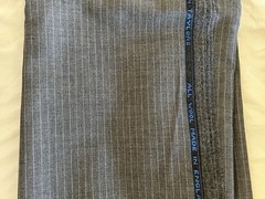 NEW ENGLAND MADE John Taylor 3.1M 3.4YD 100 Wool Suiting Fabric Med Grey Stripes