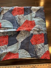 1960s Vtg Patchwork Jeans Denim Patchwork Linen Fabric 45×46” AMAZING Quality