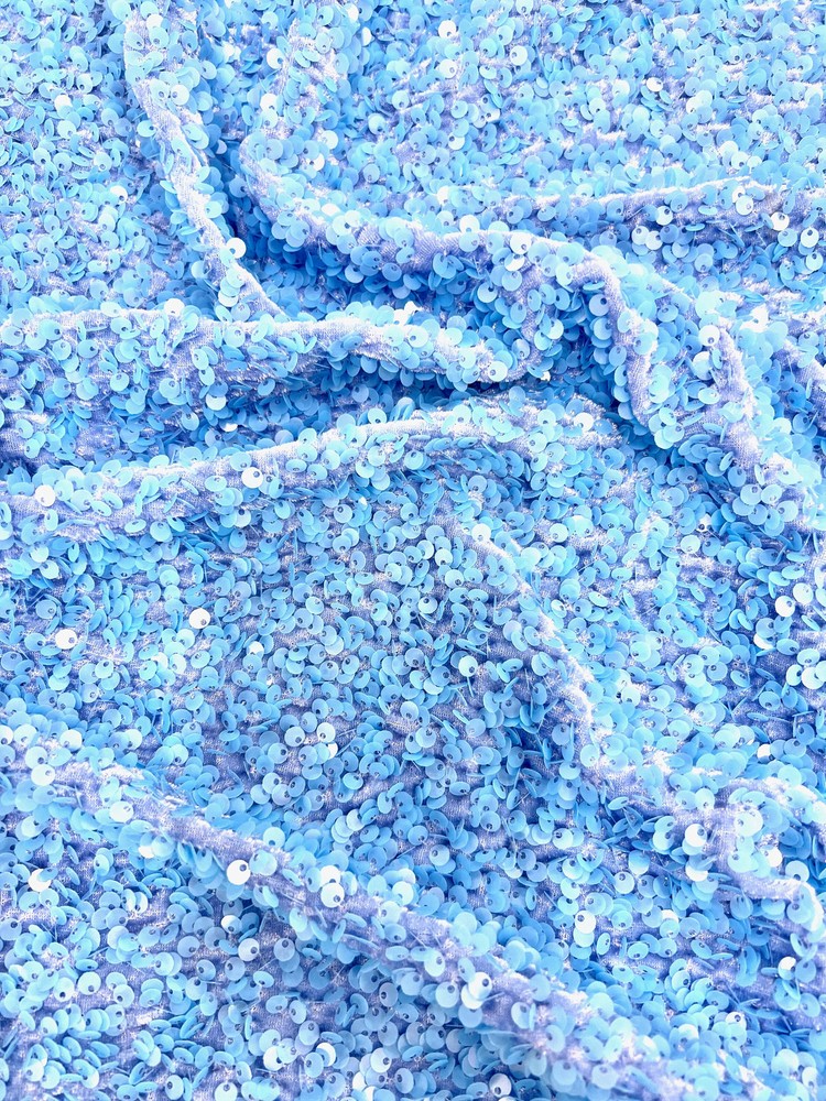 Stephanie LIGHT BLUE Sequins on BLUE Stretch Velvet Fabric by the Yard for Gown