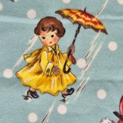“Sweet Rain” Michael Miller Retro Girls Umbrellas Polka Dots Flannel Fabric BTY