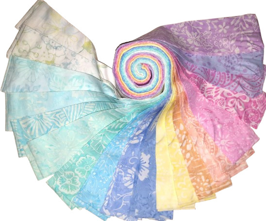Batik 100% Cotton Fabric Jelly Roll 40 or 20 x 112cm x 6.35cm Chiffon Pastels