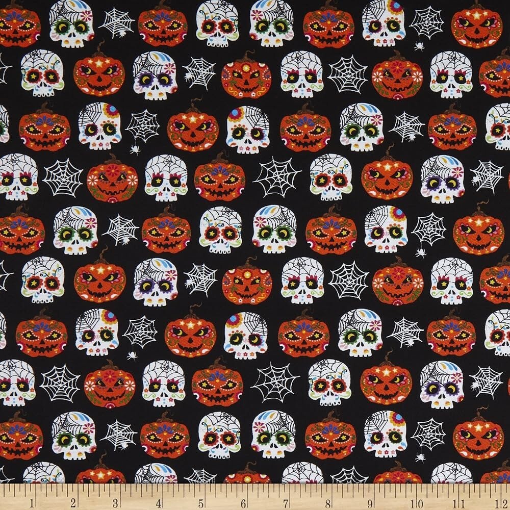 2 YD Ghastly Greeting Michael Miller Trick Or Treat Halloween Skulls