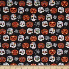 2 YD Ghastly Greeting Michael Miller Trick Or Treat Halloween Skulls