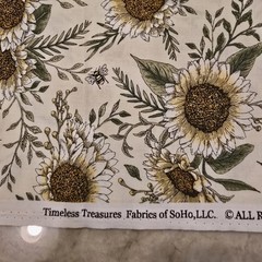 New, Unwashed Timeless Treasures Fabrics Of SoHo Sunflower And Bee Pattern