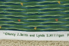By 1/2 Yd, Tiny Hearts on Green & Blue Striped Cotton/Avlyn/Possibilities,P8203