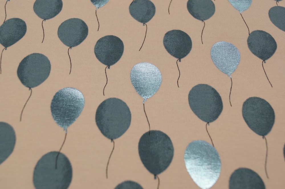 Jersey Fabric 150Cm X 50Cm Foil Print Beige Balloon