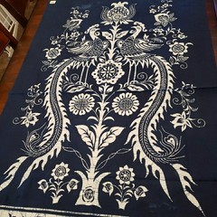 Peacock Floral Batik Fabric Chinese Indigo Cotton Y2K from Shanghai Museum 57×35