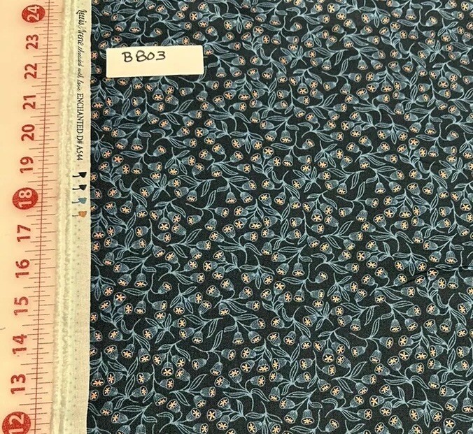 Lewis & Irene Dark Teal W/ Metallic Copper Flowers Cotton Quilt Fabric Half Yard
