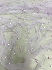 Queenie LAVENDER Faux Pearls on Soft Mesh Lace Fabric for Gowns, Evening Wear,
