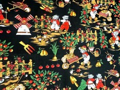 Garden Bear – Hi-Fashion Cotton Fabric – 2.1 yd x 1 yd – Vintage 1950-1970