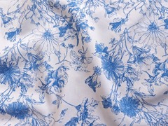 55” Wide By Yard China Blue White Floral Fabric Rayon Dress Robe Fabric Viscose