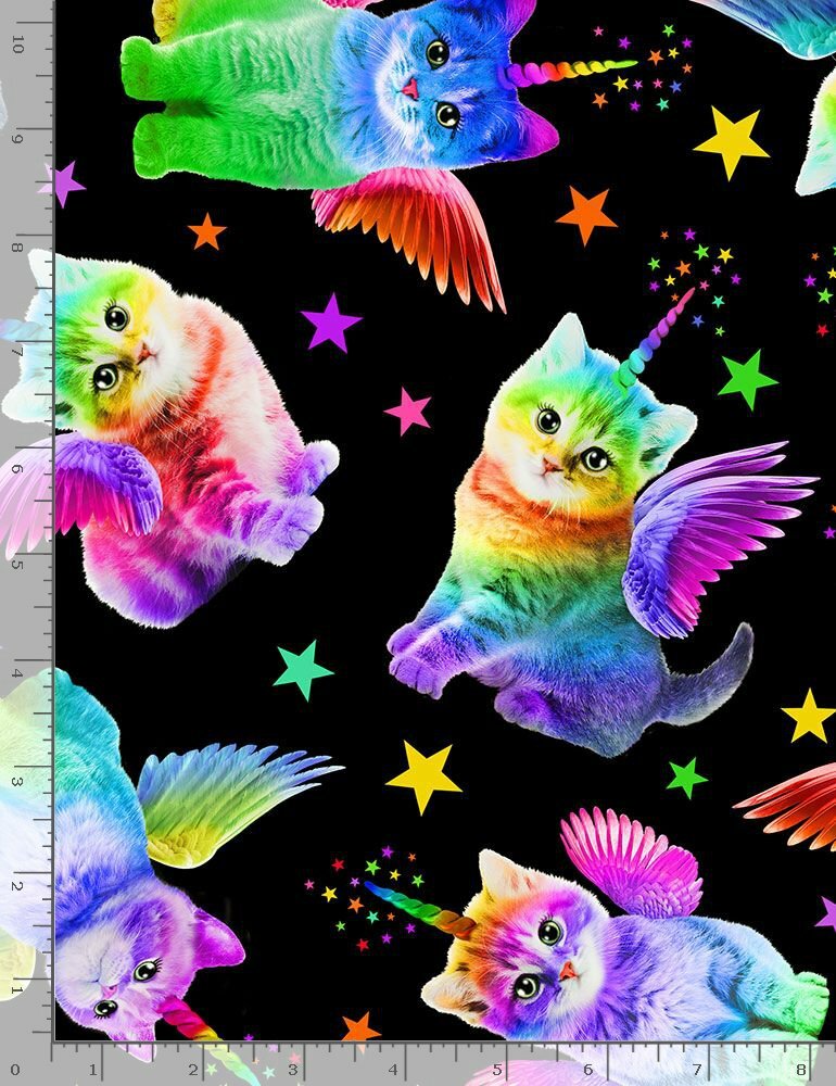 Cats Cat Unicorn Rainbow C7198 black Timeless Durable Cotton Fabric 3/4 yd END