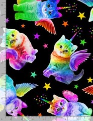 Cats Cat Unicorn Rainbow C7198 black Timeless Durable Cotton Fabric 3/4 yd END