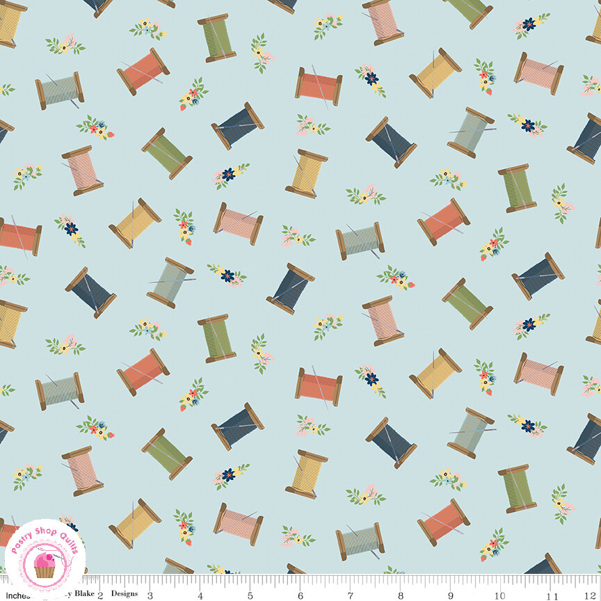 Riley Blake SEW MUCH FUN 12452S Sky Aqua Blue Thread Spools Quilt Fabric