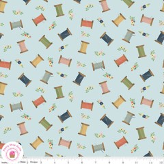 Riley Blake SEW MUCH FUN 12452S Sky Aqua Blue Thread Spools Quilt Fabric