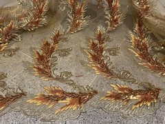 Gold orange Embroidered sequins Lace fabric 50” Width 1 Yard