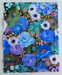 Cotton Fabric Pic C – Bright Colors Flowers and Feathers- 13 3/4″ L x 10 3/4″ W