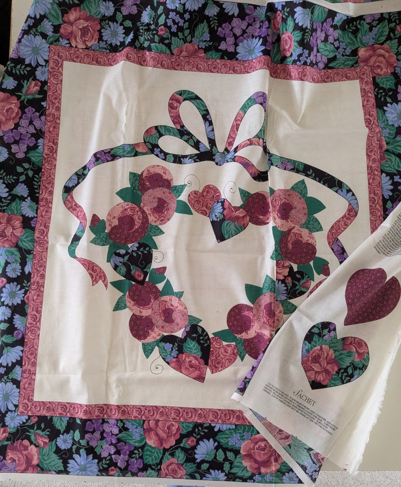 COUNTRY LOVE 35″ Wall Hanging/Lap Quilt Fabric Panel PLUS DIY 5″ Sachet Fabric