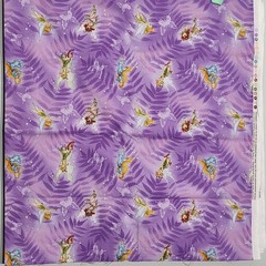 2.5yd Disney Tinkerbell Fairies Leaves Butterflies Purple Cotton Fabric CP24739