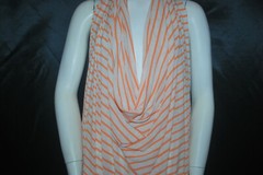 Linen Cotton Rayon Knit Jersey fabric 3/16″ Orange 1/2″ Natural Oatmeal Stripes