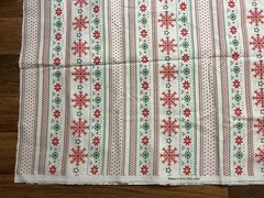Christmas Holiday Striped Snowlake Fabric Red Green On White 2 Yards X 44in