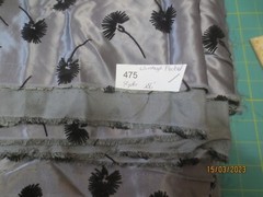 Vintage 8 yds x 56″ Gorgeous Silver Gray Flocked Black Floral SIlky Poly? Fabric